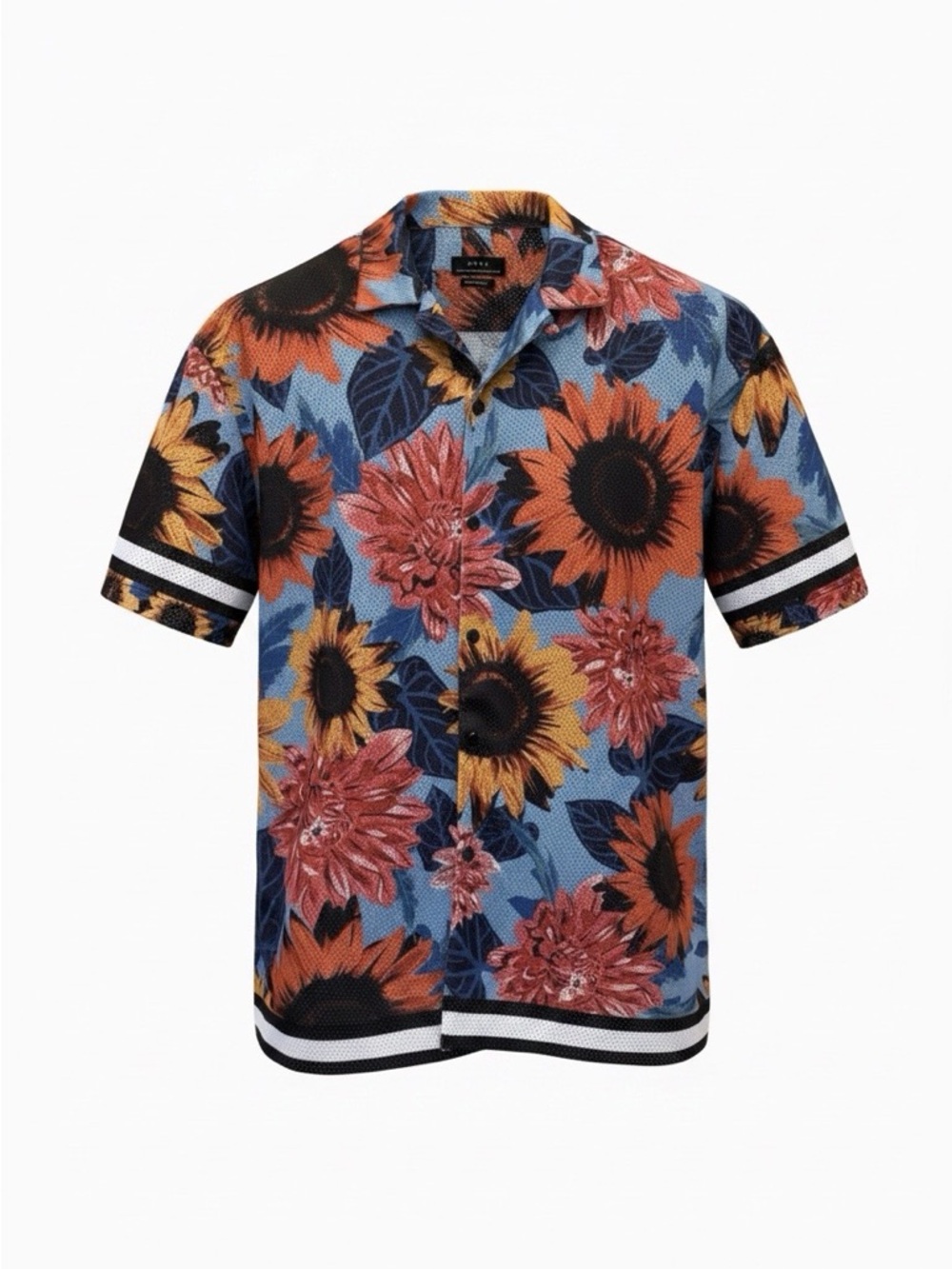 Zara Men's Mesh Blue Floral Button Down Shirt. Medium